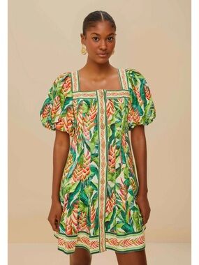 NWT FARM Rio Off-White Heli Leaves LENZING ECOVERO Euroflax Mini Dress